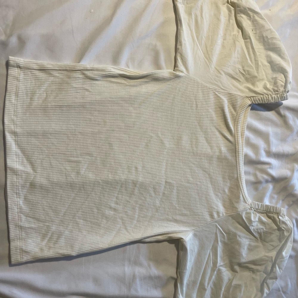 J. Crew Cream Ribbed Top with Puff Sleeves